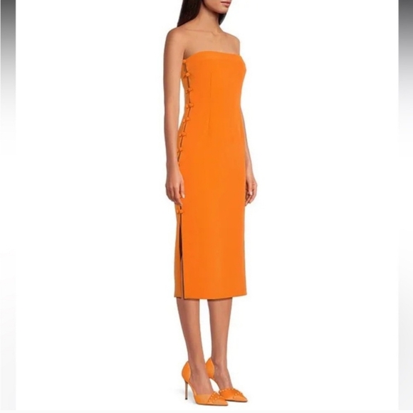 NWT Gianni Binix Caelynn Bell Tori Crepe Side Button Cut Out Strapless Dress 2 - Picture 6 of 8